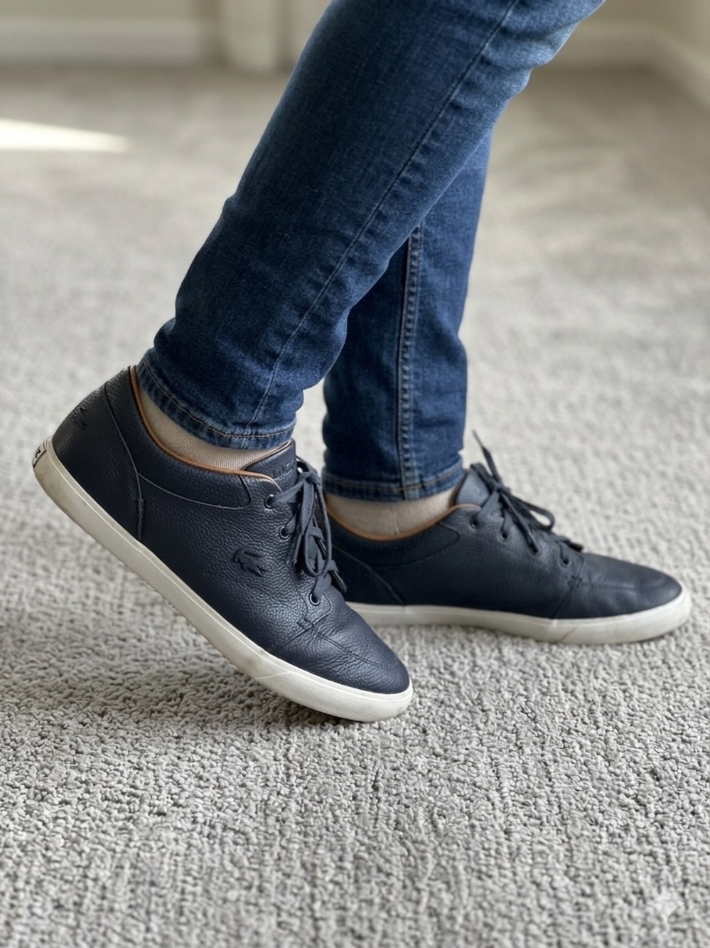 Lacoste Men's Navy Leather Low-Top Sneakers